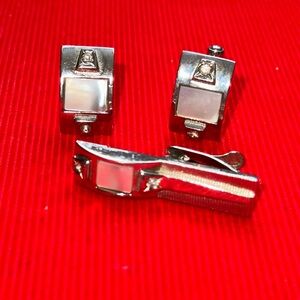 Vintage Silver Cuff Link & Tie Clip Set